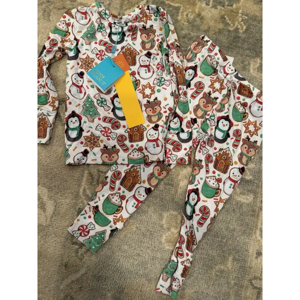 POSH PEANUT Bamboo LONG SLEEVE LOUNGEWEAR PAJAMA & PANTS COOKIE MEDLEY 3/4T NWT
